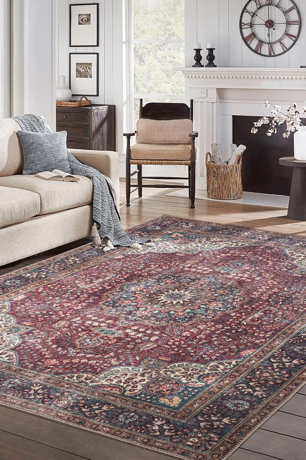 Keen Home Design 8x10 Rug - Machine Washable Area Rug with Non-Slip Backing, Ideal for Living Room, Dining Room, Bedroom - Vintage, Easy Clean, Durable, Low Pile Rug - (8' x 10')