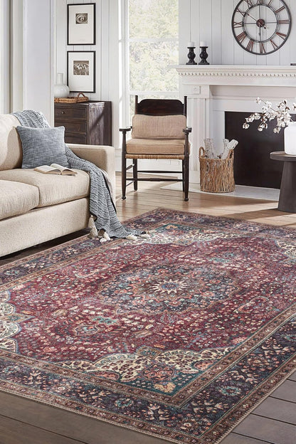 Keen Home Design 6x9 Rug - Machine Washable Area Rug with Non-Slip Backing, Ideal for Living Room, Dining Room, Bedroom - Vintage, Easy Clean, Durable, Low Pile Rug - (6' x 9')