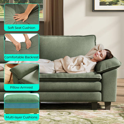 LINSY HOME Modular Sectional Sofa - 123'' Oversized Corduroy Cloud Couch L Shaped Couch with Movable Ottoman Soft Modern Comfy Sofa for Living Room Apartment Office, Green