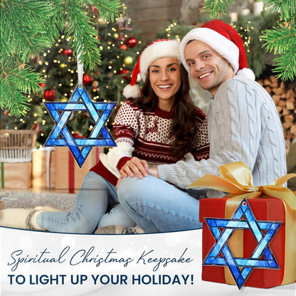 FLAGWIX Hanukkah Gifts for Women Men - Acrylic Christmas Ornaments 2025 - Hanukkah Ornaments for Tree, Chanukah Decorations, Star of David Tree Topper, Spiritual Religious Gifts for Women Mom Grandma