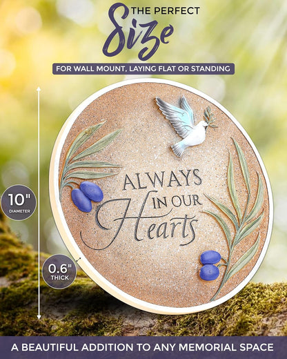 Spiritwind 10-Inch Garden Memorial Stone with Included Plaque Stand & Sympathy Card, Memorial Plaques for Outdoors with Peace Dove Amongst Olive Branches, Memorial Stepping Stone for Loss of Loved One