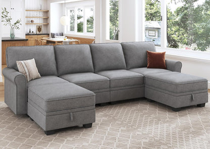 HONBAY Convertible Sectional Sofa with Storage Seat 6 Seat Sofa with Reversible Chaise U Shaped Sectional Couch for Living Room,Light Grey