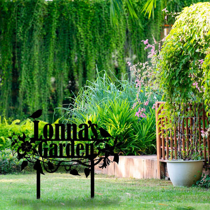 Personalized Flower and Bird Metal Garden Stake, Bird Garden Sign, Custom Flower Yard Decor, Mom's Garden Gift, Gardener Family Name Sign, Patio Home Gift, Yard Art, Housewarming Gift