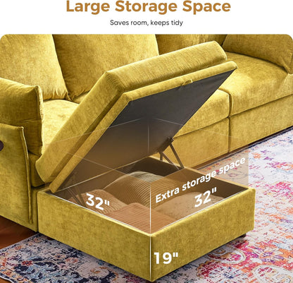 134.6" Oversized Modular Sectional Sofa, Large 7 Seater U Shaped Couch with Storage Ottoman with Reversible Chaise Deep Seat for Living Room, Apartment - Chenille Yellow