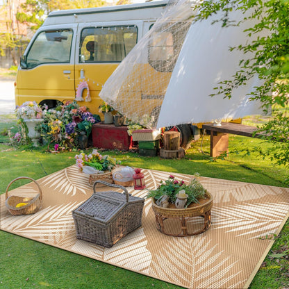GENIMO Outdoor Rug 6' x 9' Waterproof for Patios Clearance, Reversible Outdoor Plastic Straw Camping Rug Carpet, Large Area Rugs Mats for RV, Camper, Deck, Balcony, Porch, Beach, Picnic, Brown&Beige