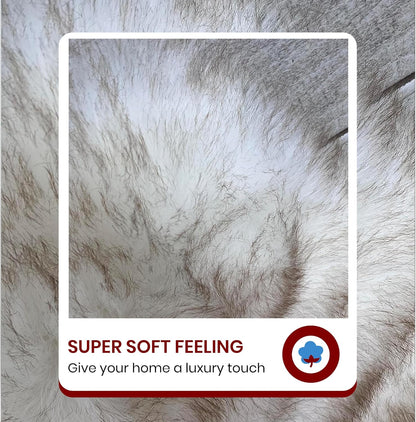 LAMBZY Faux Sheepskin Hypoallergenic Free Shape Silky Shag Rug, Luxury Shaggy Silky Plush Carpet for Bedrooms Rugs Living Rooms Sofa Floor Rugs (Octo 8 Pelts 6'x8', White/Brown Tips)