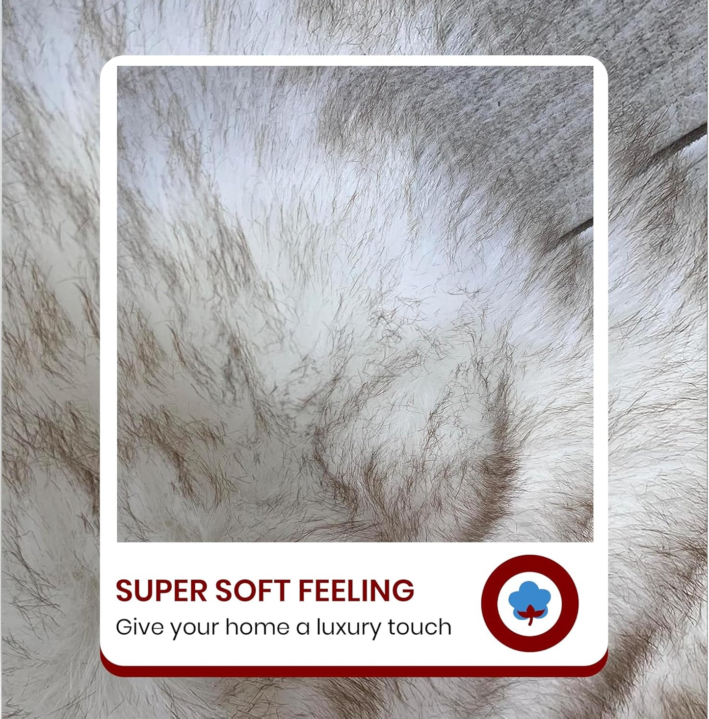 LAMBZY Faux Sheepskin Hypoallergenic Free Shape Shag Rug, Luxury Shaggy Silky Plush Carpet for Bedrooms Rugs Living Rooms Floor Rugs (Duo Decto 12 Pelts 6'x12', 180x360cm, White with Brown Tips)