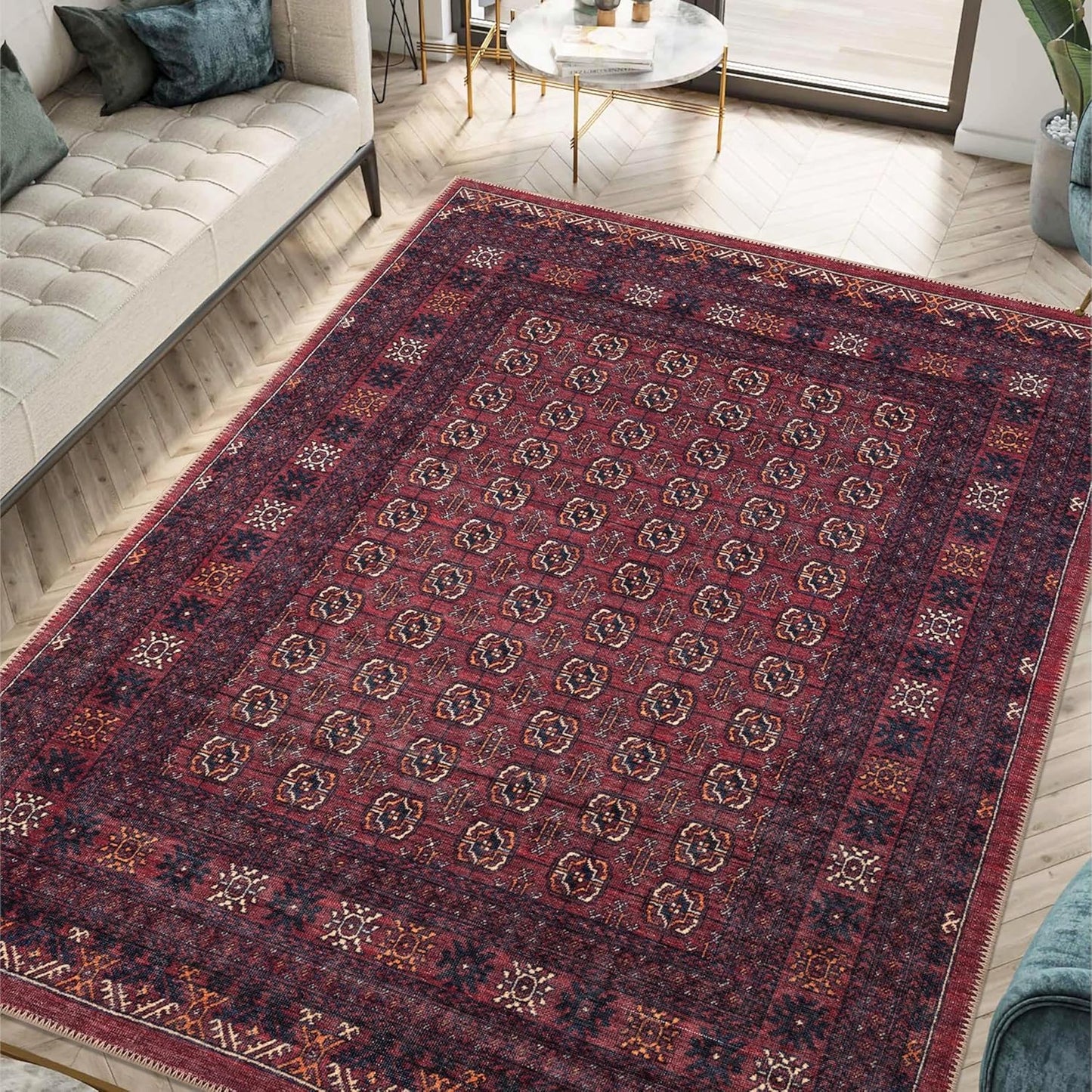 Keen Home Design 5x7 Rug - Machine Washable Area Rug with Non-Slip Backing, Ideal for Living Room, Dining Room, Bedroom - Vintage, Easy Clean, Durable, Low Pile Rug - (5' x 7')
