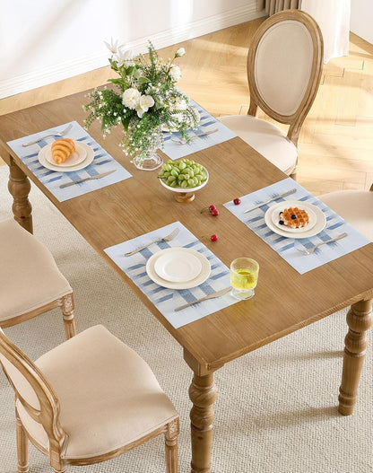 Leetaltree Geometric Print Blue Placemats Set of 8 - Heat Resistant Non-Slip Place mats for Dining Table, Washable Durable PVC Vinyl Woven Table Mats (Geometric Blue, 8)