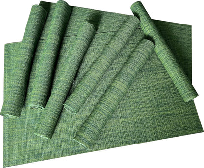 WAZAIGUR Placemats Set of 8 for Dining Table Heat-Resistant Washable Place Mats Woven Vinyl Kitchen Table Mats Easy to Clean,Hunter Green