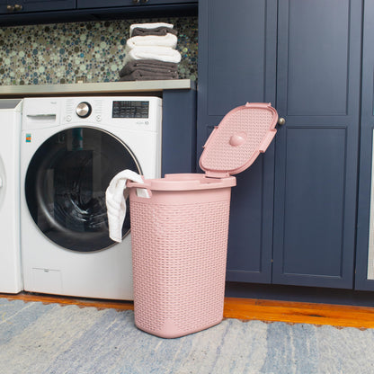 Mind Reader Slim Laundry Hamper with Lid, 60L Tall Clothes Basket, Narrow Tapered Design for