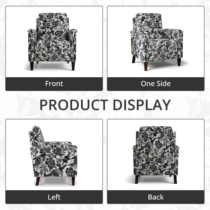 Floral Accent Chair, High Back Upholstered Armchair with Solid Wooden Legs, Padded Armrest and Removable Comfortable Cushioned Seat Single Sofa for Living Room, Bedroom, Black