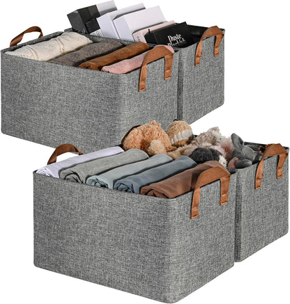 GRANNY SAYS Closet Storage Baskets, Collapsible Fabric Storage Bins with Metal Frame, Clothes Organizer Bins, Large Baskets for Shelves, Gray, 4-Pack