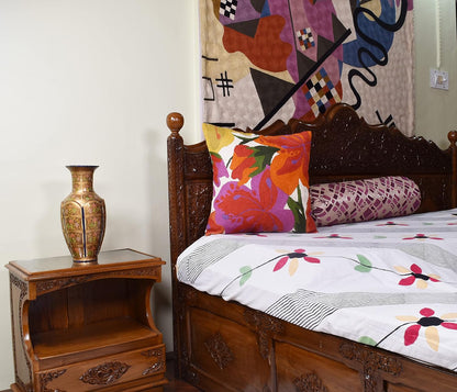 Floral Bloom Pillow Cover | Suzani Accent Pillowcase | Flower Accent Cushions | Hand Embroidered Wool Cushion - 18x18