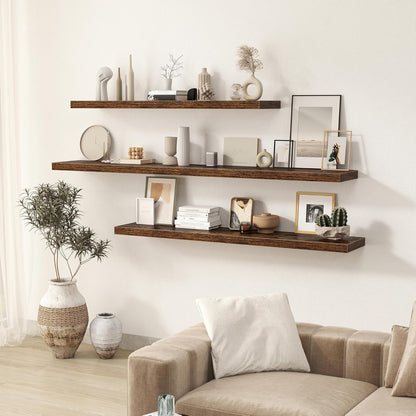 Fun Memories 72 Inch Floating Shelves for Wall 2 Pack Shelves for Bedroom|Kitchen|Bathroom 72 x 9.3 Inch Wood Floating Shelf with Invisible Brackets for Books|Storage|Decor, Rustic Brown