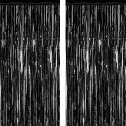2 Pack 2025 Graduation Party Decorations, 3.28 FT x 7.05 FT Black Backdrop, Metallic Graduation Photo Backdrop Fringe Curtains Tinsel Backdrop Foil Streamer, Grad Party Supplies Photo Booth Props