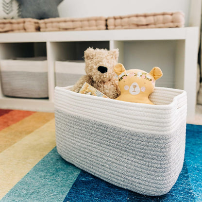 OrganiHaus Set of 3 Woven Storage Baskets for Organizing, Cotton Rope Organizer Bins for Shelves, Closet & Nursery, Dog Toy Basket, Decorative Bins for Toys, Towels & Books - 15x10x9, Grey