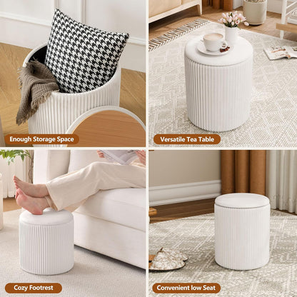 Ottoman with Storage Set of 2, Velvet Storage Ottoman, Upholstered Sponge Vanity Stool Support 300lbs, Multifunctional Coffee Table Foot Rest Ottomans for Living Room Bedroom, White