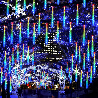 Christmas Meteor Shower Rain Lights, 10 Tube 12 Inch 240 LEDs Icicle Outdoor Raindrop for Xmas Halloween Wedding Party Tree Holiday Decoration, Colorful