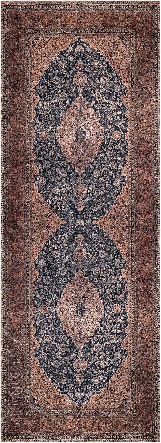 Keen Home Design 2x12 Rug - Machine Washable Runner Rug with Non-Slip Backing, Ideal for Hallway, Entryway, Kitchen, Laundry Room - Vintage, Easy Clean, Durable, Low Pile - (2'6" x 12')