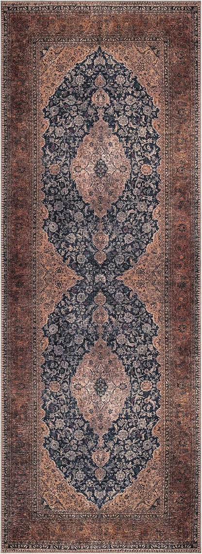 Keen Home Design 2x12 Rug - Machine Washable Runner Rug with Non-Slip Backing, Ideal for Hallway, Entryway, Kitchen, Laundry Room - Vintage, Easy Clean, Durable, Low Pile - (2'6" x 12')