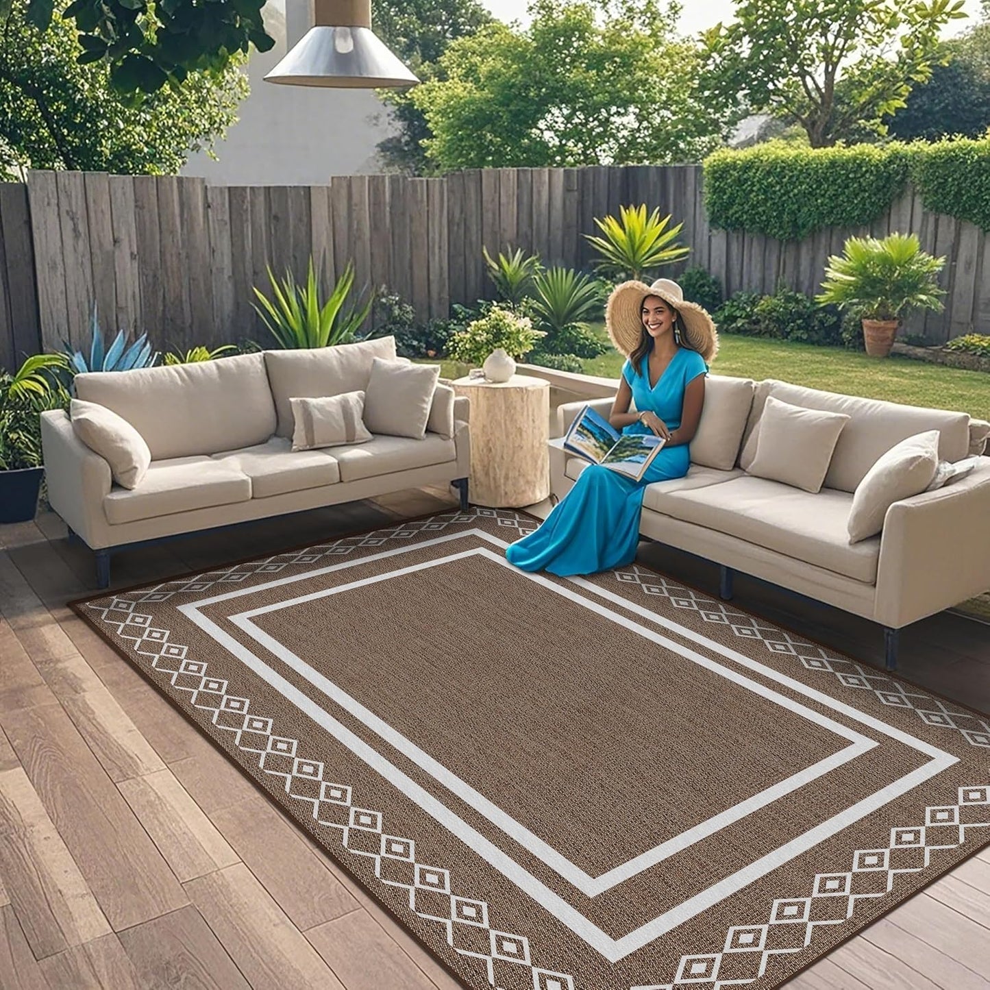 Outdoor Patio Rug, Outside Rectangular Carpet, Moroccan Geometric Rugs, Washable Large Indoor Outdoor Rug 6x9 Mats for RV, Picnic, Backyard, Deck, Balcony, Porch, Beach