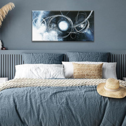 TAIJXAGSG Canvas Wall Art Decor Artwork Modern Paintings Dark Blue Wall Decorations Maximalist White Line Abstract Wall Art Prints For Wall Bedroom Kitchen Office Artwork Ready To Hang 20"×40"