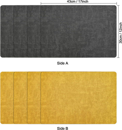 Myir JUN Dual Sided Placemats, Faux Leather Set of 6 Indoor/Outdoor Square Non-Slip Washable Table Mats (Gray Yellow)