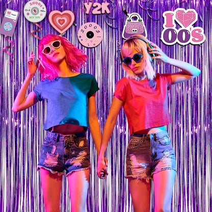 Purple Tinsel Curtain Party Backdrop - GREATRIL Foil Fringe Curtain Party Photo Booth Streamers for Hunters Mermaid Themed Decorations - 1m x 2.5m - Pack of 2