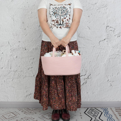 Diaper Caddy Organizer Cotton Rope Baby Basket Nursery Storage and Portable Tote Bag for Car Ideal Baby Shower Gifts and Registry Must-Have for Newborn Essentials coral pink