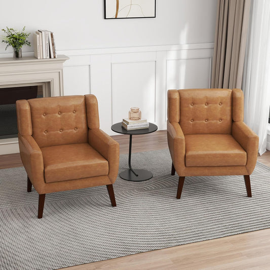 UIXE PU Leather Accent Chairs Set of 2, Modern Arm Club Chair Upholstered Armchair for Living Room
