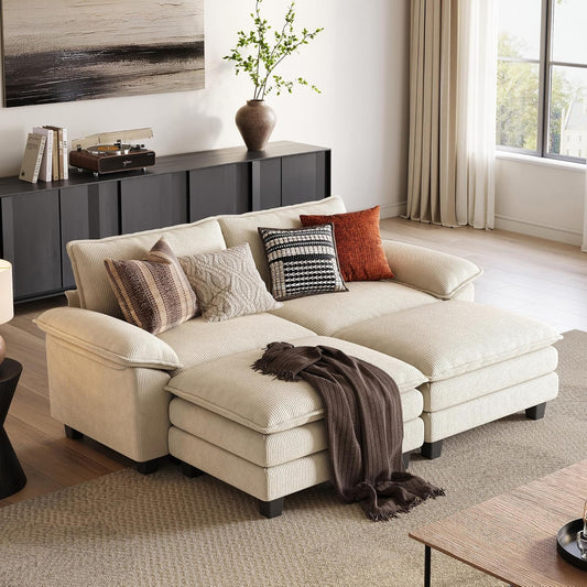 LINSY HOME Sectional Sleeper Sofa - 90'' Modular Cloud Couch Oversized Corduroy Sofa Bed with