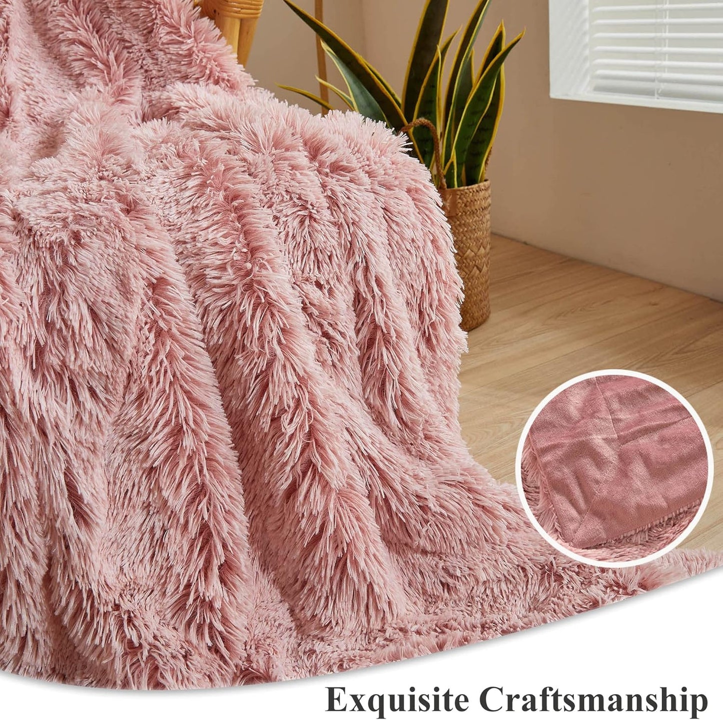 XeGe Plush Faux Fur Throw, Comfy 50x60 Fuzzy Blanket, Luxury Boho Lightweight Couch Blanket, Soft Fluffy Shaggy Lap Throw for Couch Bed Sofa Christmas Housewarming Gift Ombre Pink