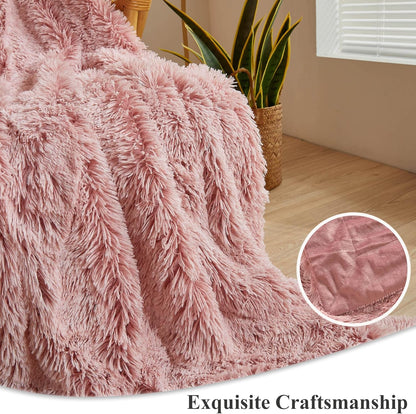 XeGe Plush Faux Fur Throw, Comfy 50x60 Fuzzy Blanket, Luxury Boho Lightweight Couch Blanket, Soft Fluffy Shaggy Lap Throw for Couch Bed Sofa Christmas Housewarming Gift Ombre Pink