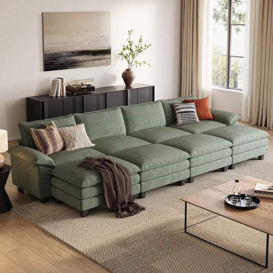 LINSY HOME Modular Sectional Sofa - 157'' Sleeper Sofa Cloud Couch Oversized Corduroy Sofa Bed with