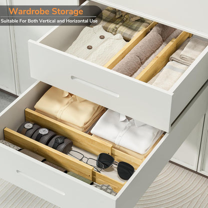 BAMEOS 3" H Bamboo Drawer Dividers - Adjustable Expandable Drawer Organizer - Kitchen, Bathroom, Bedroom & Office, 4-pack