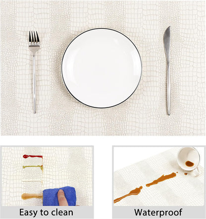 Waterproof PU Placemats, Faux Leather Hardboard Place Mats, Set of 4 Table Mats, Easy to Clean, Heat & Stain Resistant for Office Conference Table, Dining Home Decor, White