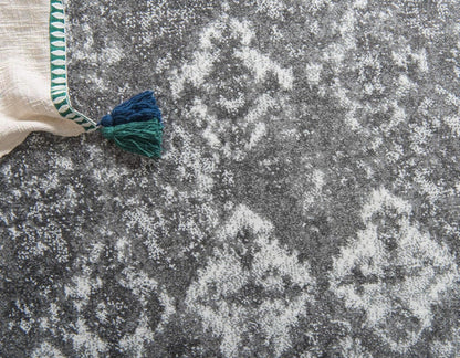 Unique Loom Rosso Collection Vintage, Traditional, Bohemian, Geometric, Distressed, Southwestern Area Rug (4' 0 x 4' 0 Round, Gray/Ivory)