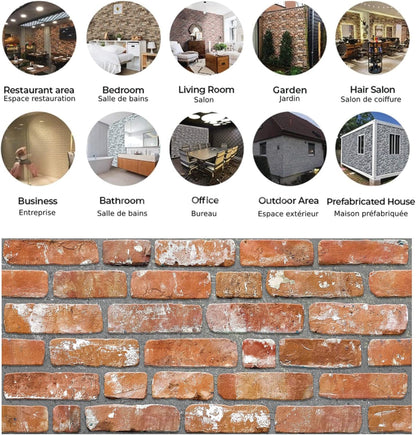 Dundee Deco 3D Wall Panels Faux Brick - Cladding, Red Orange Stone Look Wall Paneling, Styrofoam Facing for Living Room, Kitchen, Bathroom, Balcony, Bedroom, Set of 10, Covers 54 sq ft