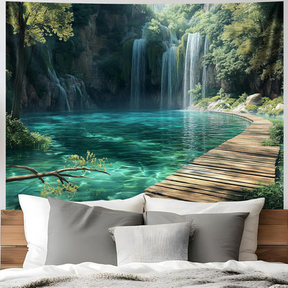 BSFHH Nature Tapestry Forest Tree Sea Cave Wall Hanging, Stream Through Rainforest Landscape Wall Art Tapestry for Bedroom Living room (Waterfall, 90"×70", Unframed)