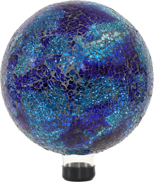 Sunnydaze 10-inch Gazing Ball for Garden - Crackled Glass Mosaic Gazing Globe for Outside - Deep Ocean Swirl Mosaic