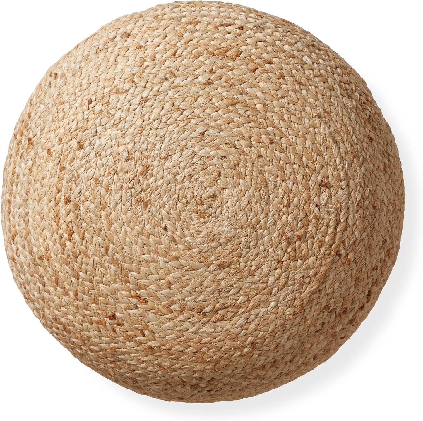 Casafield Hand-Braided Jute Pouf Ottoman Footrest, 19" Round x 10-1/2" High, Natural Woven Boho Floor Cushion, Home Decor for Living Room, Bedroom, Apartment