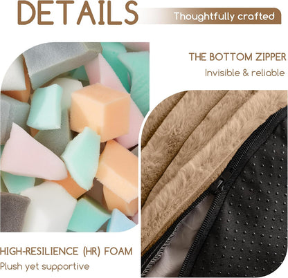 HIGOGOGO Round Stuffed Pouf Ottoman, Corduroy Poufs with High-Density Foam Filling, Furry and Fluffy Pouf Foot Stool Storage Ottoman, 20 X 15 Floor Poufs Foot Rest for Living Room, Brown