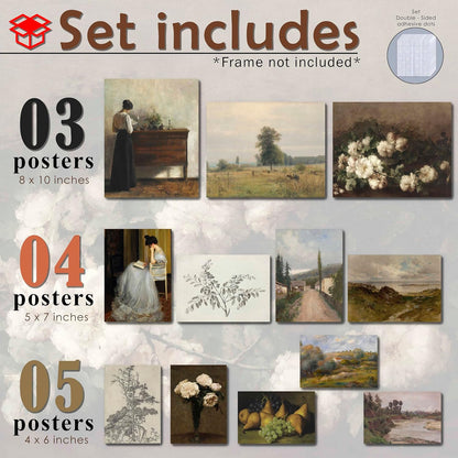 LANCHI95 12 Pcs Vintage Wall Art Decor, Vintage Art Prints, Vintage Posters for Room, Moody gallery wall art, Eclectic French Country Pictures Wall Decor for Bedroom (UNFRAMED)