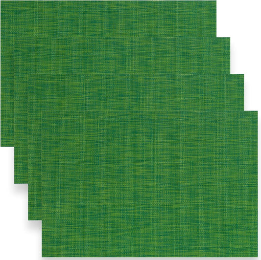 Myir JUN Placemats Set of 4, Vinyl Woven Placemats Place Mats Indoor Set of 4 Washable Table Mats Non-Slip Place mats for Dining Table (Dark Green, Set of 4)