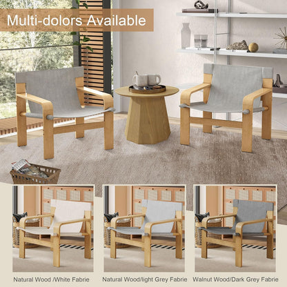 Mid-Century Accent Chair with Wide Armrest & Solid Wood Frame, Detachable and Washable Armchair, Modern Living Room Reading Chairs for Bedroom Sunroom Bedroom Balcony,White