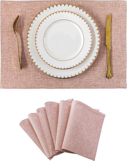 Home Brilliant Placemats Set of 6 Pink Apricot Table Place Mats for Women Wedding Decoration Blush Placemats Washable Place Mats for Dining Kitchen Restaurant Table, Pink