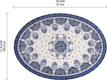 Bico Blue Talavera Ceramic 16 inch Oval Platter, Microwave & Dishwasher Safe