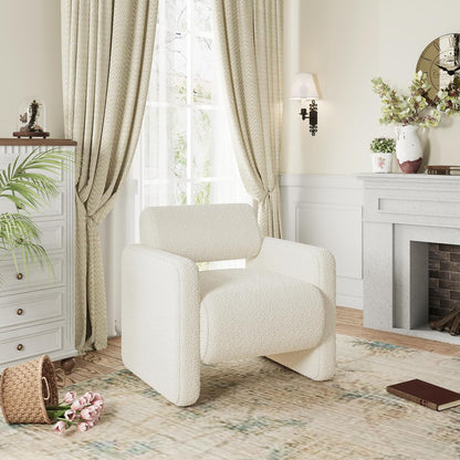 Accent Chair, Modern Boucle Fabric Armed Chair, Comfortable Single Sofa Chair for Living Room, Solid Wood Frame, Comfy Side Chair for Bedroom, Office, Reading (Beige)