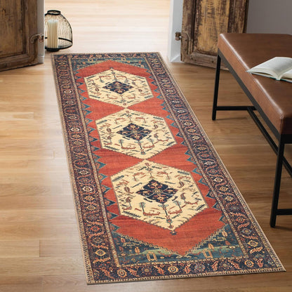 Keen Home Design 2x10 Rug - Machine Washable Runner with Non-Slip Backing, Ideal for Hallway, Entryway, Kitchen, Laundry Room - Vintage, Easy Clean, Durable, Low Pile Rug - (2'6" x 10')